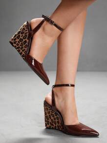 CUCCOO SZL Tacones de cuña de punta estrecha con estampado de leopardo para mujer, tacones altos de moda sexy de color negro, stilettos para atuendo de chica mala, estilo callejero sexy, fiesta de verano