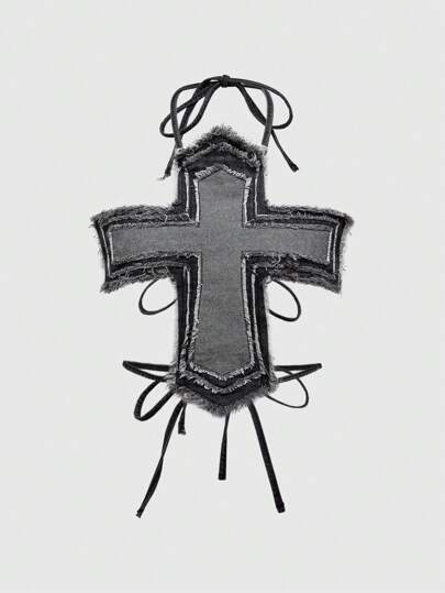 Grunge Punk Y2K Sexy Cross Shaped Tight Crop Top Backless Denim Tank Top Plus Size