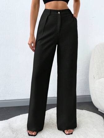 SHEIN Tall 100% Baumwolle lange Damenhosen mit gerader Beinform und schräger Tasche