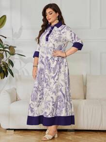 Lacomfia Plus Size Summer Fashion Patchwork Collared Shirt - Purple - View 5
