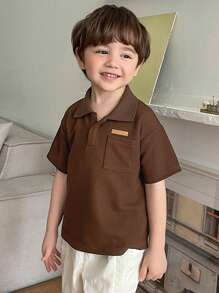 DAZY 男童印花口袋Polo领短袖休闲T恤 - 棕色 - 查看 7