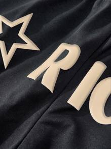 PAVTROS Manfinity Streetrush Men's Black Letter Print Pocket Drawstring Waist Shorts, Suitable For Summer - Dark Grey - View 5