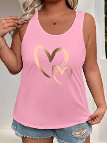 EMERY ROSE Plus Size Women's Valentine Heart Pattern Summer Casual Tank Top - Pink - View 3