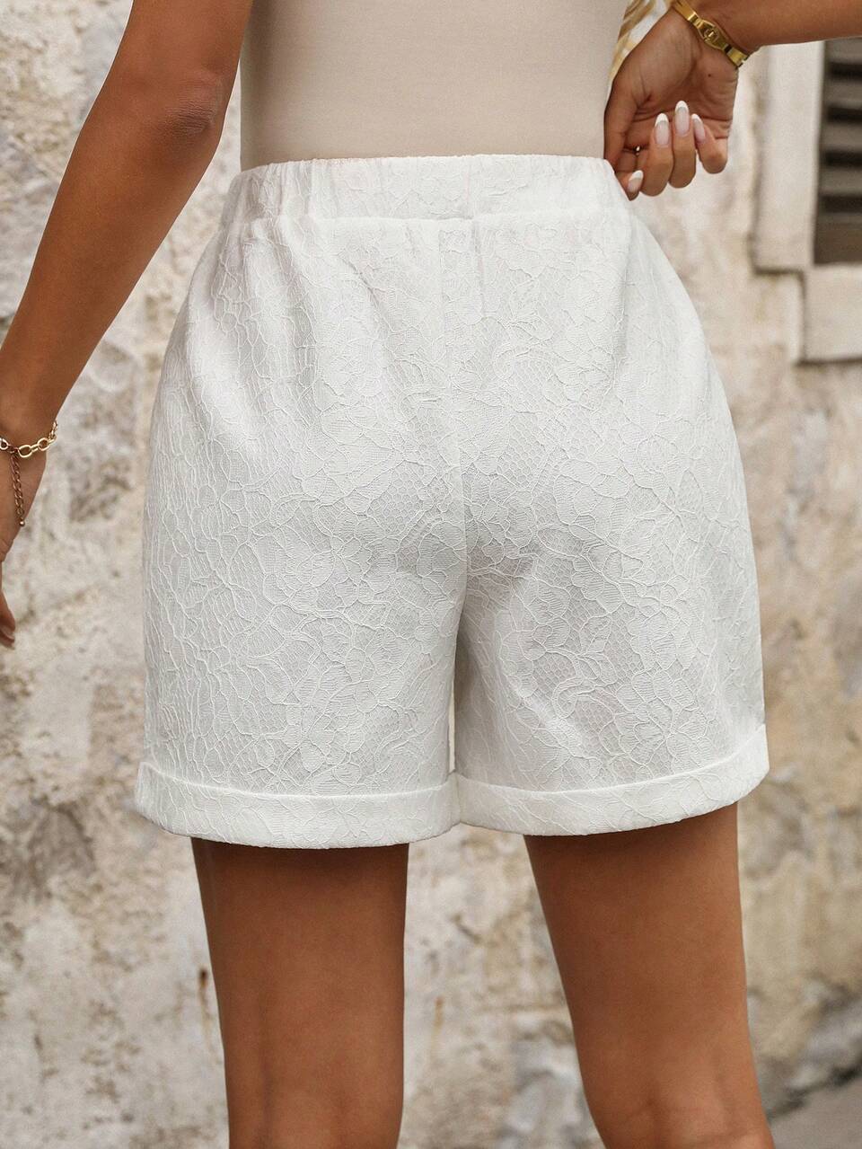 Women Leisure Solid Color Lace Shorts For Women Summer White Shorts