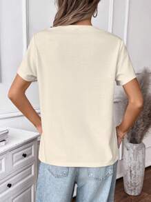 INAWLY Riding Day - Colorful Letter Print, Horse Lover T-Shirt, Women Summer Casual Short Sleeve Top - Apricot - View 2