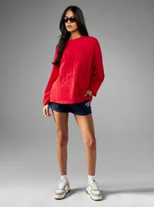 Missguided x Playboy Maglia lavorata a maglia in stile college, con applicazione di numeri, abbigliamento casual sportivo a maniche lunghe, vestibilità ampia, adatto all'autunno e all'inverno