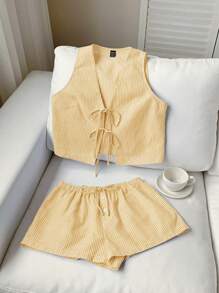 Comfortcana Traje casual de mujer de rayas amarillas tejido