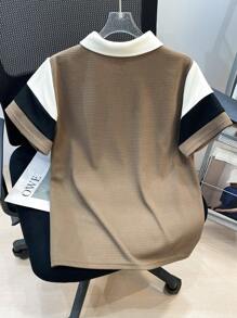 Camisa tipo polo de manga corta con cuello, estampado de letras y bloques de color para niño preadolescente, para uso casual diario y golf
