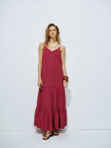 Lumivelle Sexy Red Slip Dress For Vacation - Red - View 4