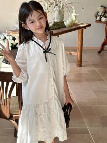 DAZY Tween Girls V-Neck Short Sleeve Dress, Summer,Back To School Clothes - White - View 8