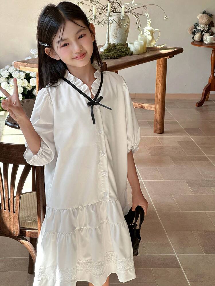 Tween Girls V-Neck Short Sleeve Dress, Summer,Back To School Clothes