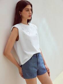 MOTF STUDIO RHINESTONE CAP SLEEVE T-SHIRT