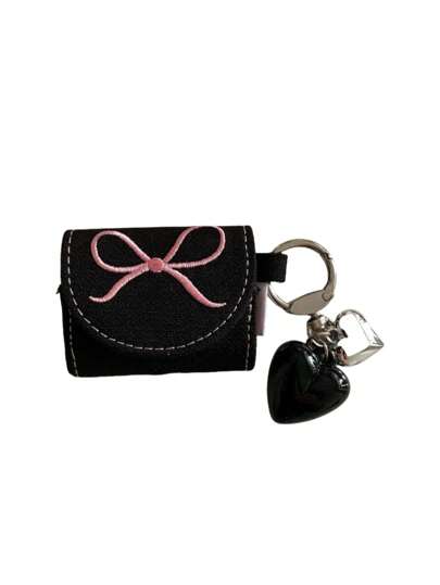 Kawaii Fashionable Romantic Heart Shaped Bag Charm; Cute Girly Embroidered Bow Bluetooth Earphone Pro/3 Protective Case
