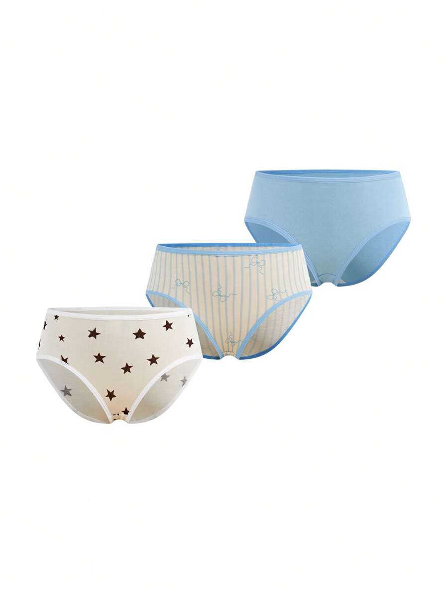 3pcs/Set Adolescent Girls Casual Colorful Triangle Panties, Underwear - Blue - View 1