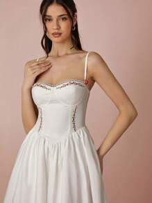 Enchnt فستان طويل أنيق للحفلات والعطلات من سترات السبعينات مزخرف بالوردة للنساء، أنيق وأنثوي مناسب للعطلات والمواعيد والعطلات والحفلات والتخرج وضيوف الزفاف، ملابس صيفية للنساء، فساتين صيفية للنساء