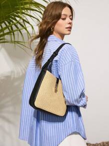 SHECARRY 女士单肩包秋冬季校园旅行通勤工作优雅精致豹纹草编包 - 彩色 - 查看 8