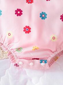 Baby Girl Ruffle Trim Ditsy Floral Bodysuit, Summer - Pink - View 4