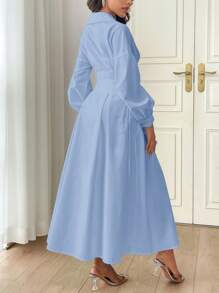 Modelyn Damen Langarm Kleid mit Knopfleiste Einfarbig, elegantes Abendkleid