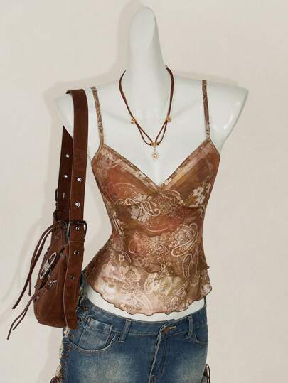 SHEIN ICON 时尚网眼背心，适合夏季佩斯利印花复古背心女款