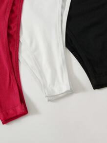 SHEIN BASICS 3pcs Solid Color Slim Fit Knitted Bodysuit For Women - Multicolor - View 10