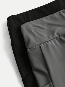 SHEIN Girlism 2pcs/Set Teen Girls Knitted High Waist Splice Mesh Pocket Leggings Set - Multicolor - View 3