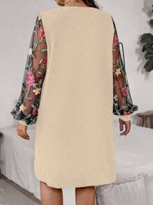 SHEIN Plus Size Mesh Long Sleeve Dress, Fashion Summer Wear - Apricot - View 2