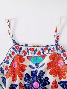 Teen Girl Casual Tropical Vacation-Style Floral Jumpsuit, Suitable For Beach Travel