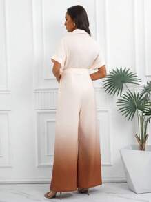 SHEIN Clasi Women Ombre Print Short Sleeve Jumpsuit - Apricot - View 2