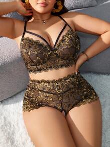 SHEIN 2pcs/Set Plus Size Sexy Lace Lingerie, Fashionable For Summer - Multicolor - View 3