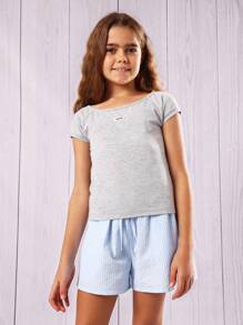 Sumwon Basic Girls Boat Neck T-Shirt Casual Summer Short Sleeve Cotton Blend Raglan Top Athletic Dance Practice Training Essential Daily Wear - Light Grey - View 2
