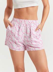 WESTFADE Sporty Nylon Cute Bow Print Mid Rise Elastic Waist A Line Shorts Summer Casual Cute Cowgirl Top - Pink - View 5