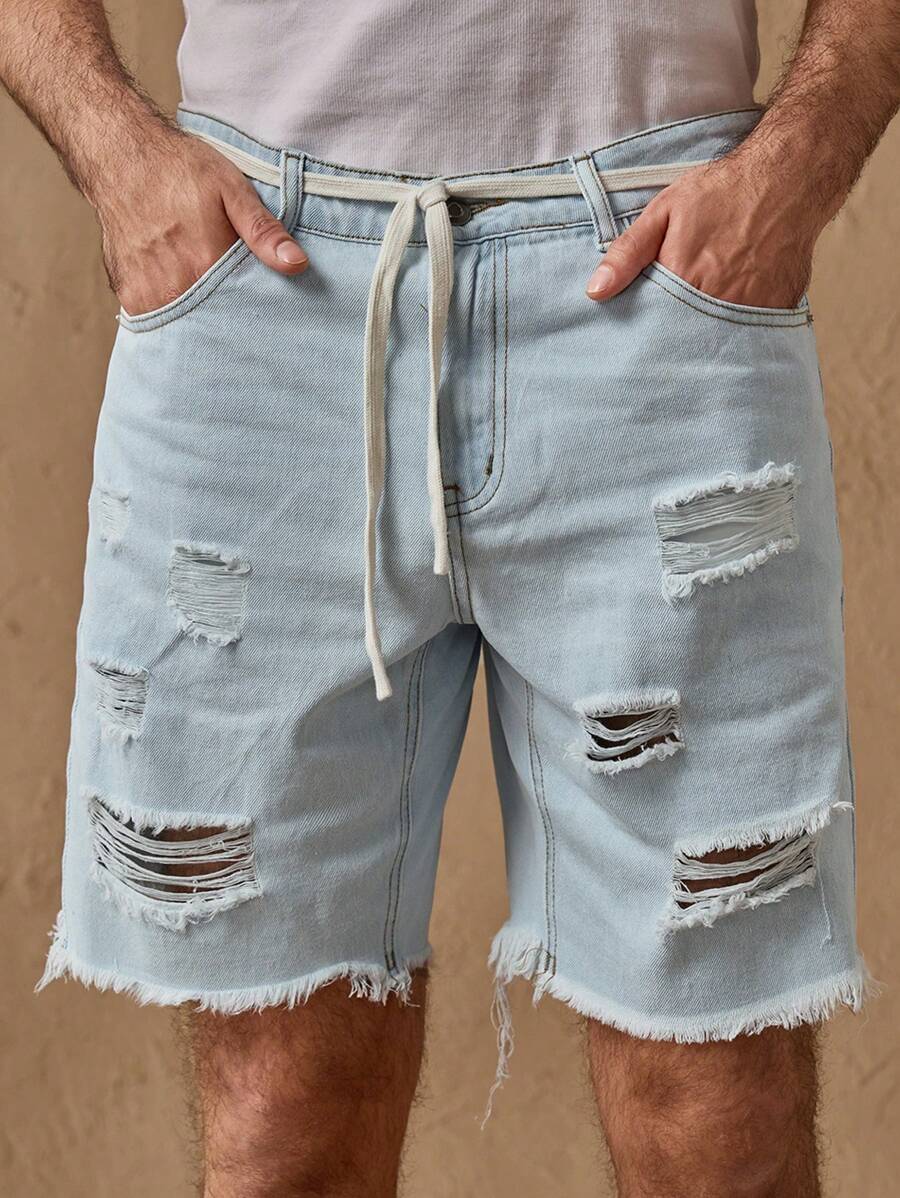 Manfinity VCAY Men's Fashionable Versatile New Ripped Denim Bermuda Shorts - Blue - View 1