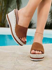 Styleloop Women's Comfortable Suede Slip-On Platform Sandals, Round Toe, Casual & Formal Wear, Brown - Brown - View 7