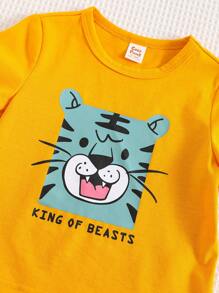 Cozy Pixies 2 Stücke Baby-Set mit Cartoon-Tiermuster und weichem Rundhalsausschnitt, kurzärmeligem Oberteil und Shorts mit elastischer Taille