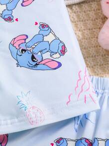Girls Cute Cartoon Floppy Ear Blue Rabbit Print Short Sleeve Shorts 2pcs Casual Homewear Sets Baby Clothes - Blue - View 4