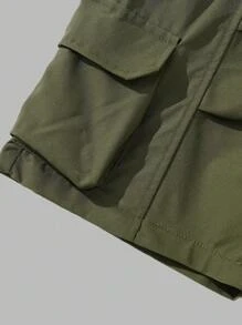 Tween Boy Solid Color Pocket Fashion Shorts, Suitable For Summer - Army Green - View 4
