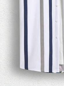 Manfinity Homme 男士撞色条纹短袖休闲衬衫，夏季男士上衣，清凉衬衫，时尚衬衫，夏季男士条纹纽扣衬衫，男士度假装，男士沙滩装 - 彩色 - 查看 5