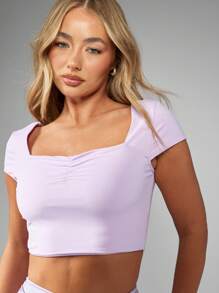 MISSGUIDED Athletic Crop Top Square Neck Workout Tank Performance Training Dance Yoga Fitness Moisture Wicking Activewear Running Exercise Gym Stretchy - Dusty Purple - View 4