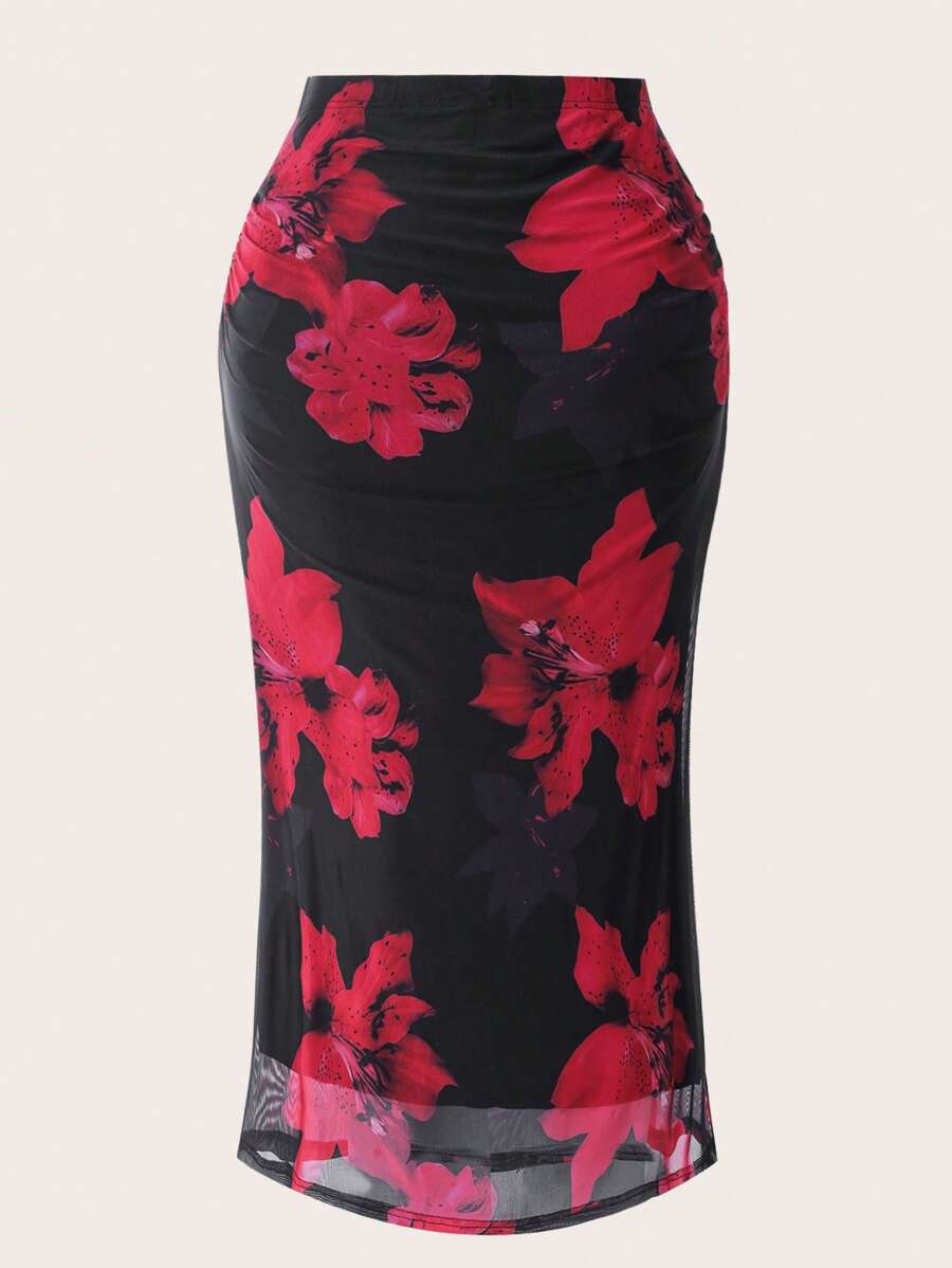Modelyn Falda elegante plisada con estampado floral para mujer de talla grande