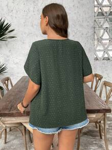 SHEIN LUNE SHEINLUNE 加大码女式花卉印花梭织圆领短袖衬衫商务休闲海滩度假机场装 - 綠色 - 查看 6