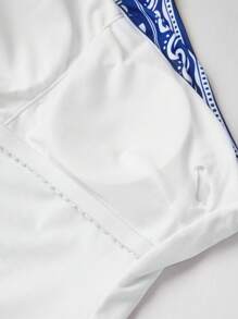 Swim Oasis 2025 Fashionable 2Pcs Women Tankini Swimsuit Set - Blue Coconut Tree Print One-Shoulder Swimsuit With Tie Waist Skirt / Elegant Ladies Swimwear / Vacation Beach Outfit / Pool Party Attire For Summer - Multicolor - View 4