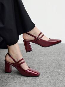 CUCCOO BIZCHIC 女士尖头铆钉装饰后绑带高跟凉鞋