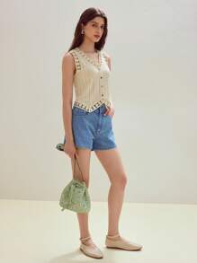 MOTF STUDIO CONTRAST LACE BUTTON UP VEST