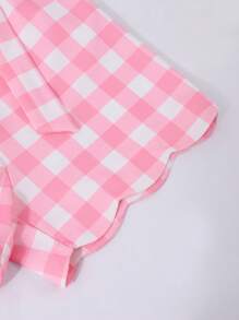 SHEIN Mono de cuadros rosas con estilo chic para niñas preadolescentes, adecuado para uso casual y playa