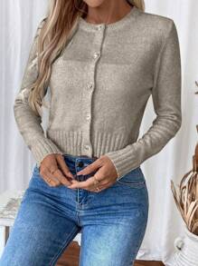 EMERY ROSE Cárdigan corto informal de un solo botonadura de manga larga y unicolor para mujer