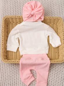 SHEIN HELLO 字母刺绣新生儿摄影服装，男宝宝女宝宝上衣裤子帽子 3 件套，婴儿 1 个月 100 天影楼拍照服装