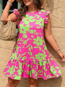 Breezaya Plus Size Short A-Line Sleeveless Slim Fit Dress - Hot Pink - View 5