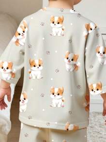 SHEIN Conjunto de pijama holgado y casual con estampado de perro para bebé niño, adecuado para el verano - Multicolor - Ver 3