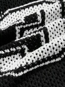 ROMWE MEN Prep Men Digital Side Stripe Short Sleeve Knit Tops - Black - View 6