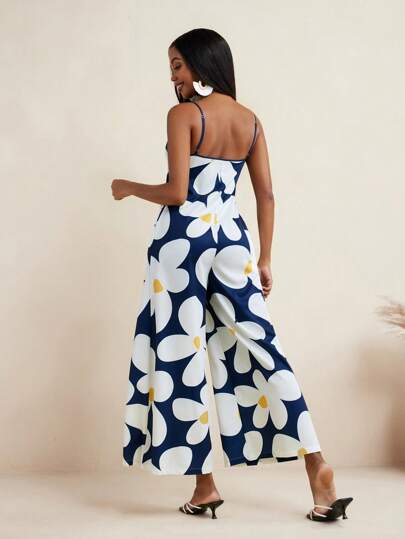 JIAN LASALA Summer Flower Full Printed A-Line Oversized Women Jumpsuits Women Vacation Casual Wear Woman Jumpsuit Woman Summer Outfits Hawaii Outfits Women Ankara Jumpsuits Resort Wear Rave Outfits Festival